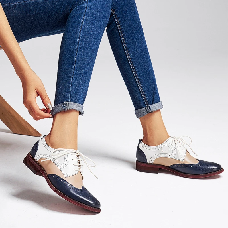 

Yinzo Women's Flats Oxford Shoes Woman Genuine Leather Sneakers Ladies Brogues Vintage Casual Shoes Shoes For Women Footwear