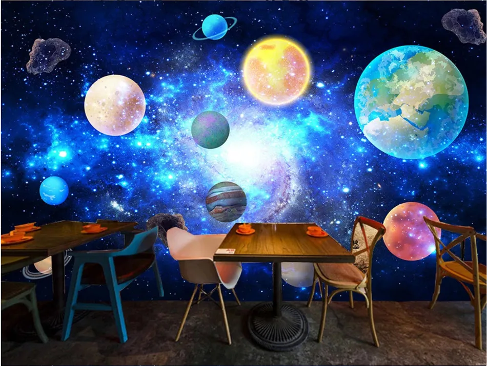 Cosmic Planets Outer Space Interstellar Starry Galaxy Bar KTV Theme Restaurant Background Photo Wall Paper 3D Mural Wallpaper