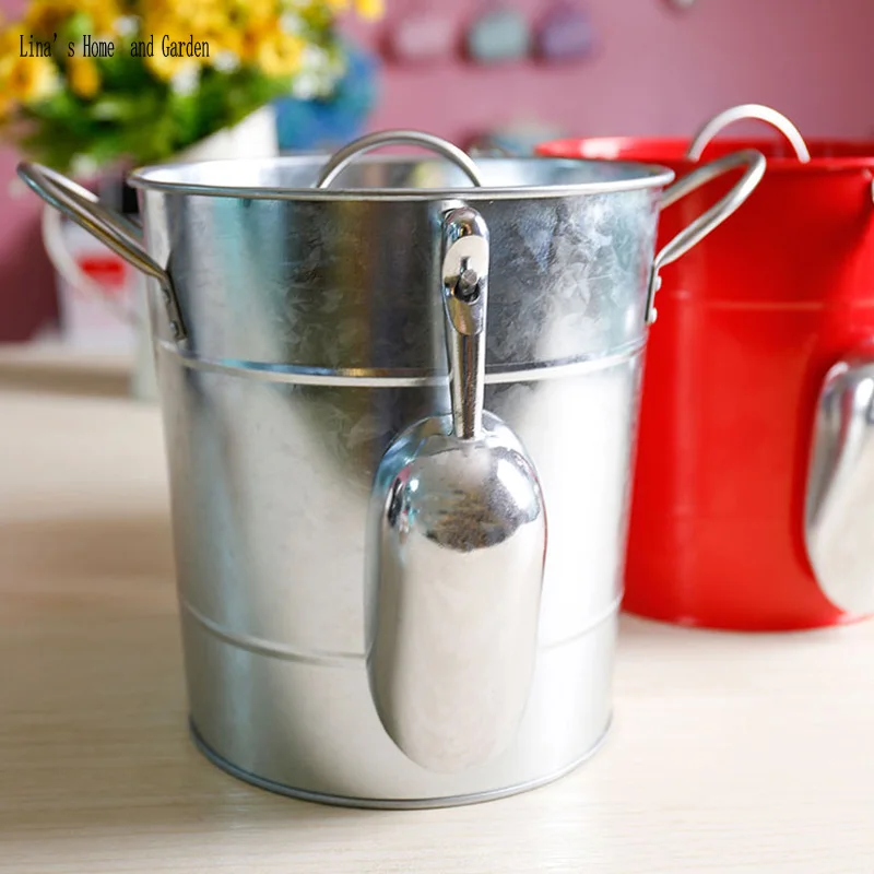 varnish painting modern Stainless steel ice bucket with lid and scoop (7)