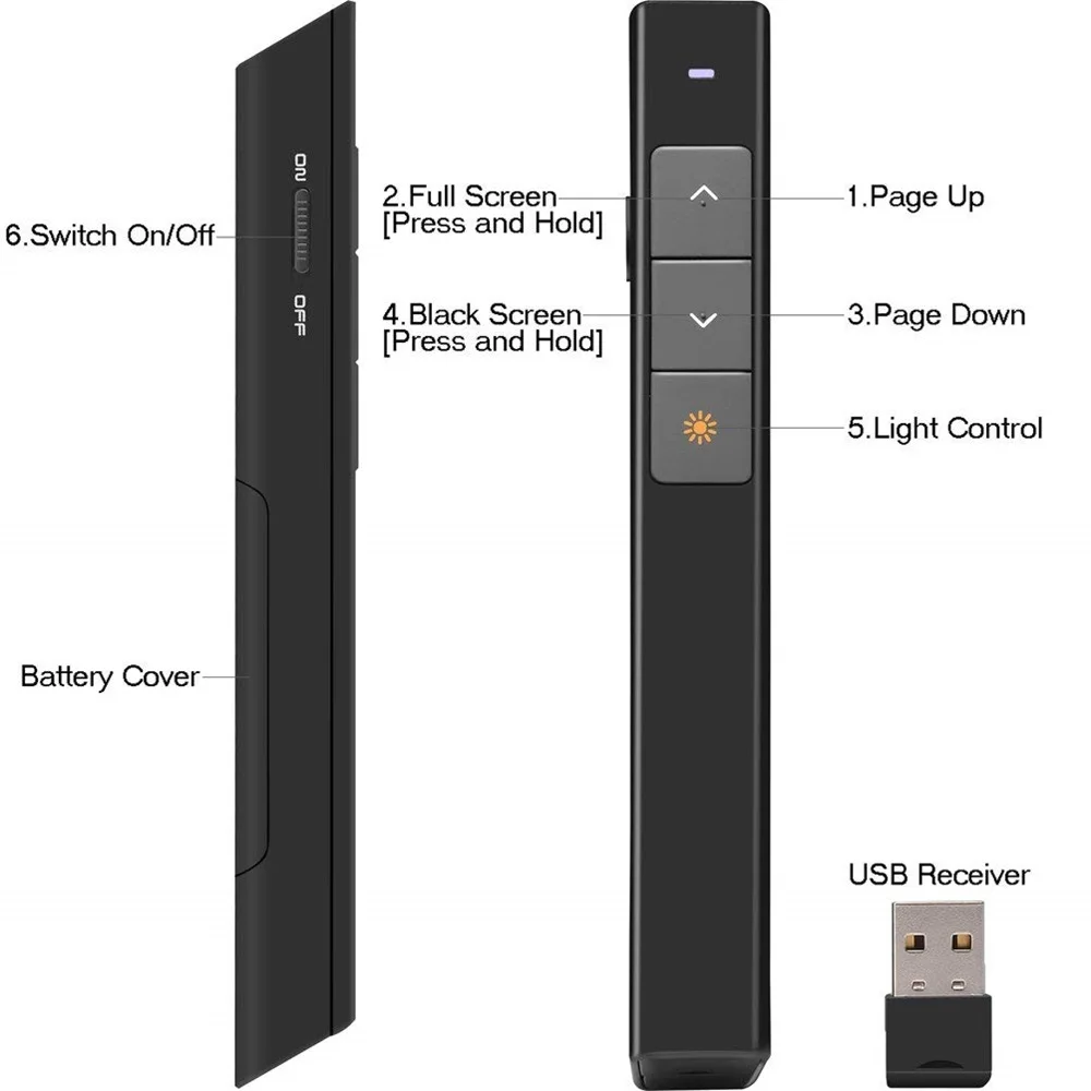 FELYBY مقدم لاسلكي 2.4 جيجا هرتز عرض التحكم عن بعد USB مؤشر ليزر للكمبيوتر FELYBY مقدم لاسلكي 2.4 جيجا هرتز عرض التحكم عن بعد USB مؤشر ليزر للكمبيوتر