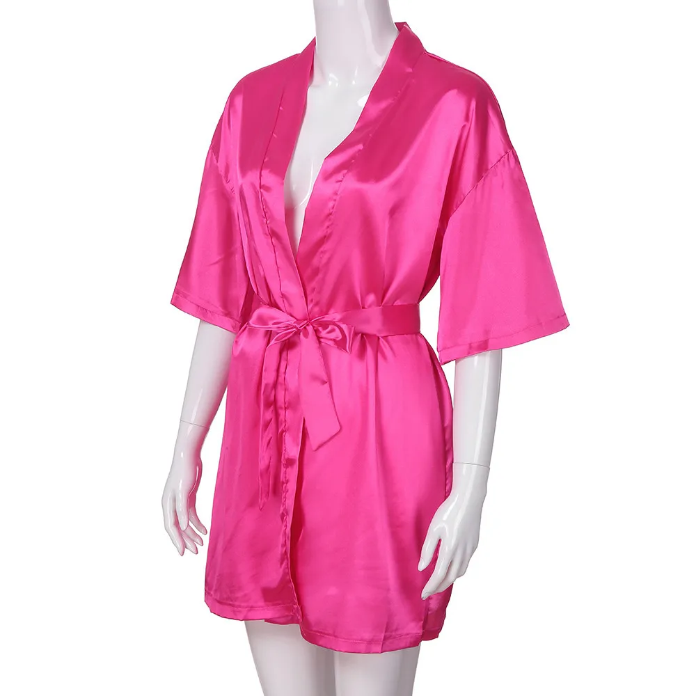 Пижамы женские повседневные одноцветные рубашки для сна с 1/2 рукавами и v-образным вырезом ночные рубашки бандажные атласные пижамы мини-платья