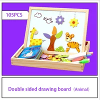 100+Pcs Wooden Multifunction Children Animal Puzzle Writing Magnetic Drawing Board Blackboard Learning Education Toys For Kids 2