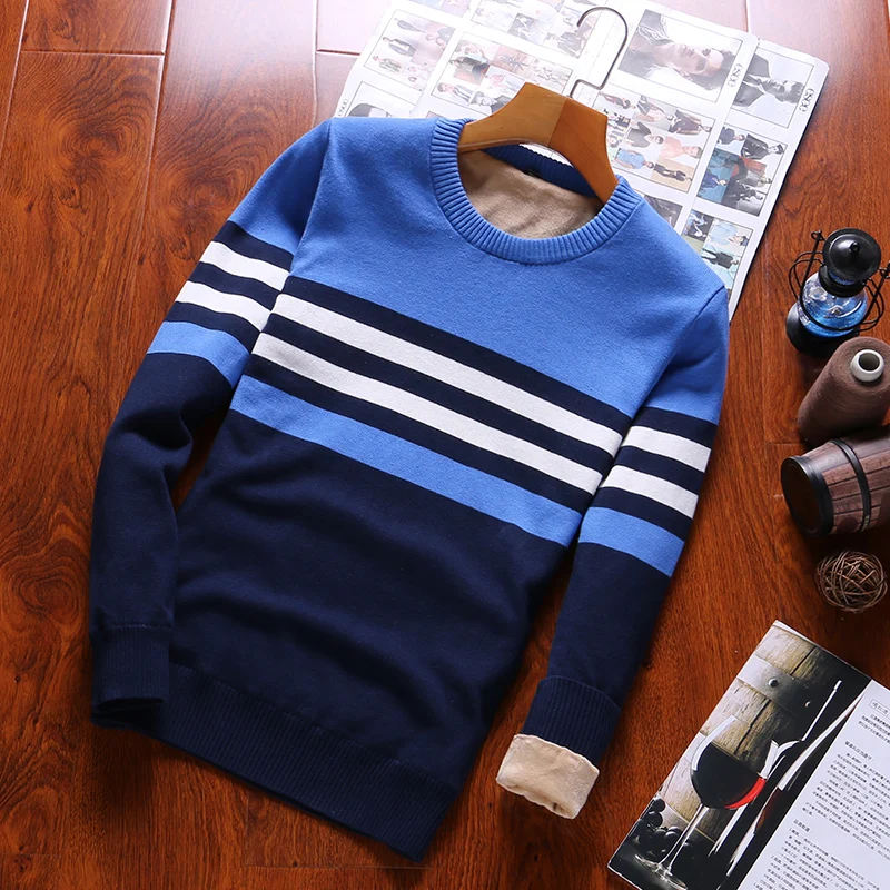 Пуловеры, свитера для мужчин,, круглый вырез, толстый мужской свитер, хлопок, теплый свитер для мужчин, зима, новейшая повседневная мужская одежда s - Цвет: cailan