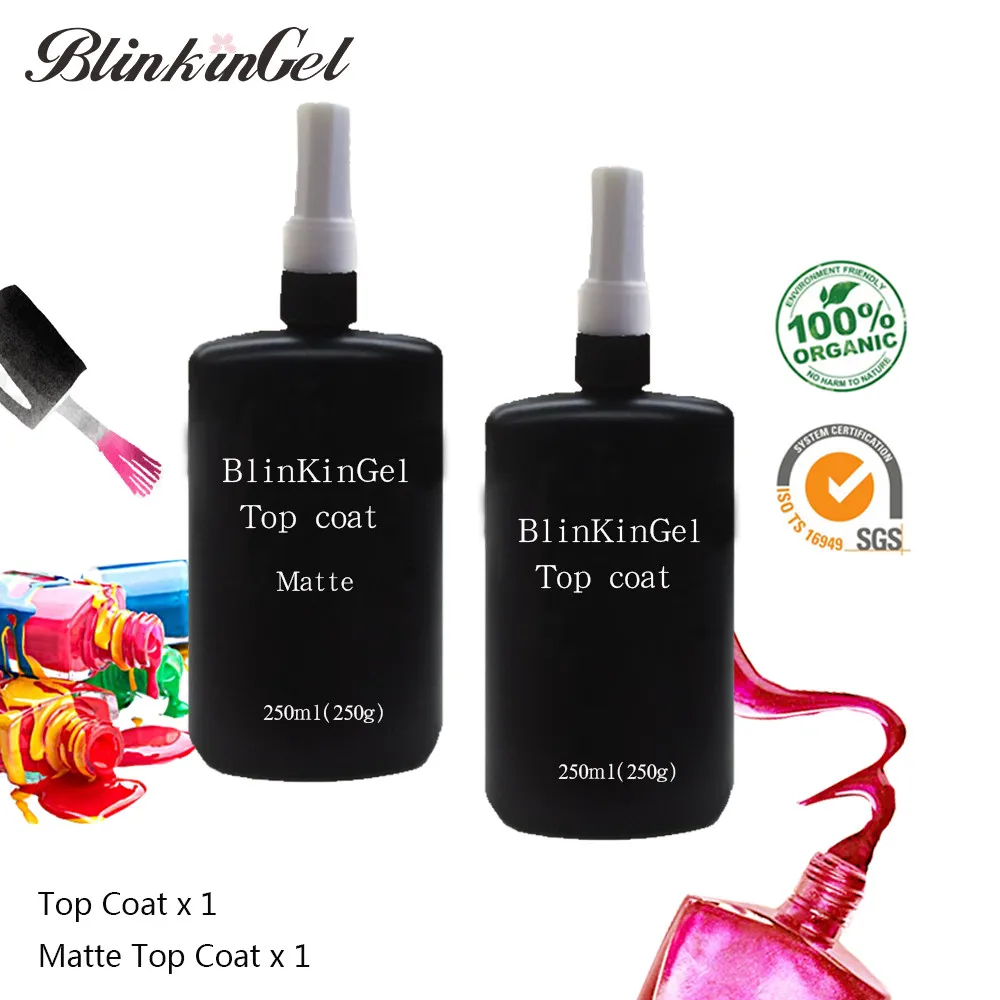 Blinkingel 250 мл Clear не вытирайте Nailpolish матовый гель Лаки для ногтей гель топ и Основа для ногтей для UV LED лампы пополнения вышивка Крестом Пакет - Цвет: 250ml Matte Top Coat