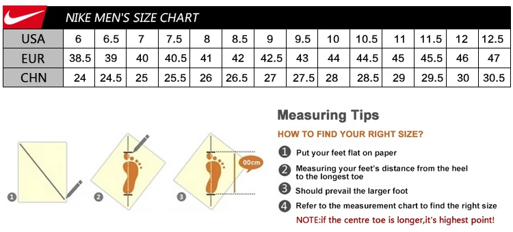 nike size chart shoes men