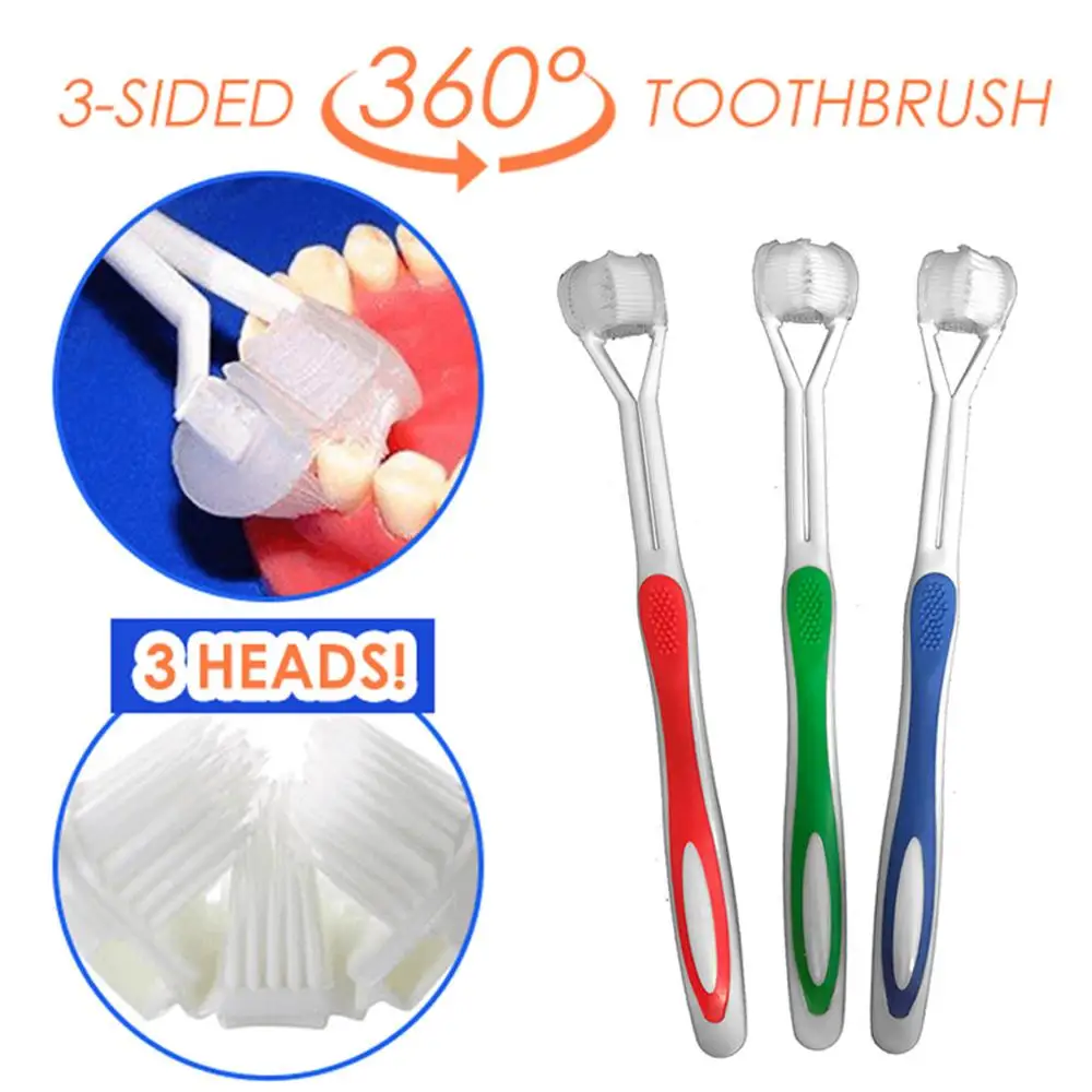 Особых потребностей 3-сторонняя Зубная щётка 360 объемный Зубная щётка полное покрытие для взрослых отбеливание зубов удалить от зубных пятен
