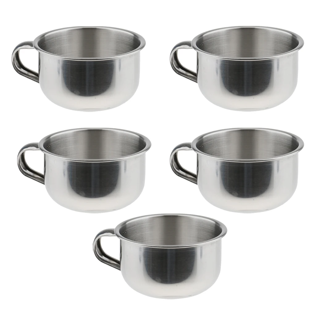 Bulk Lot of 5 Pieces Mens Beard Shaving Bowl Mugs Cup( Made of Stainless Steel), Rust-proof & Durable