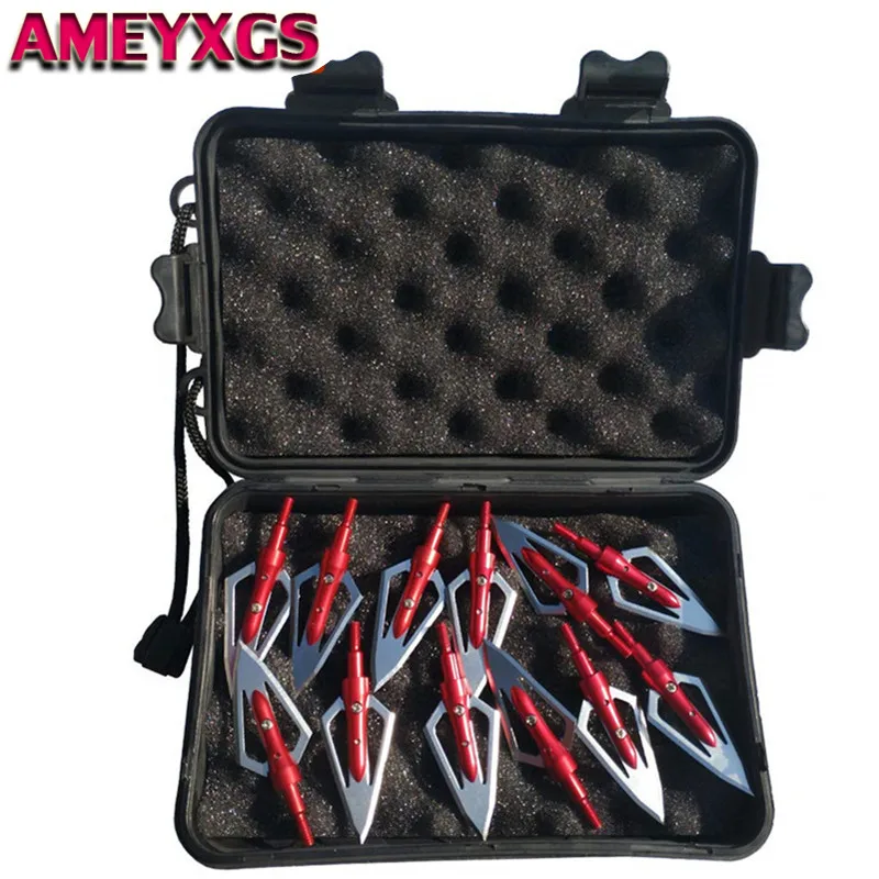 

12pcs 100gr Hunting Broadhead Point Tips Arrowhead + 1pc Storage Box For Bow Arrow Outdoor Hunting Shooting Archery Accessories
