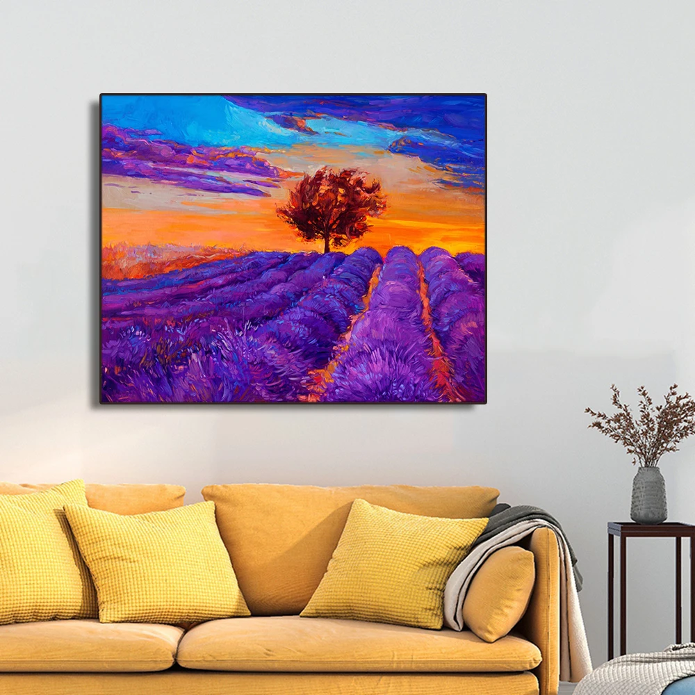 

Purple Lavender Flowers Field DecorCanvas Painting Calligraphy Wall Pictures Modern Home Art Decor Painting Wall Art No Frame