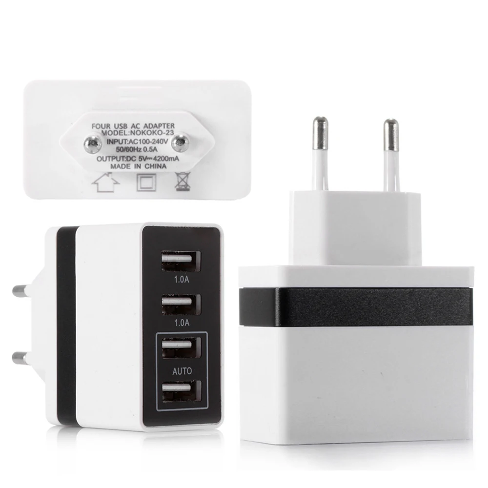4 Port USB Charger EU Plug Charging Station Travel USB Multiple Chargers Station 4-Port Fast Charge Adapter Wall Desktop Charge