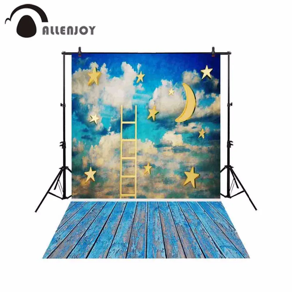 

Allenjoy photography backdrop Moon star cloud wood ladder blue sky baby shower children background photo studio photocall