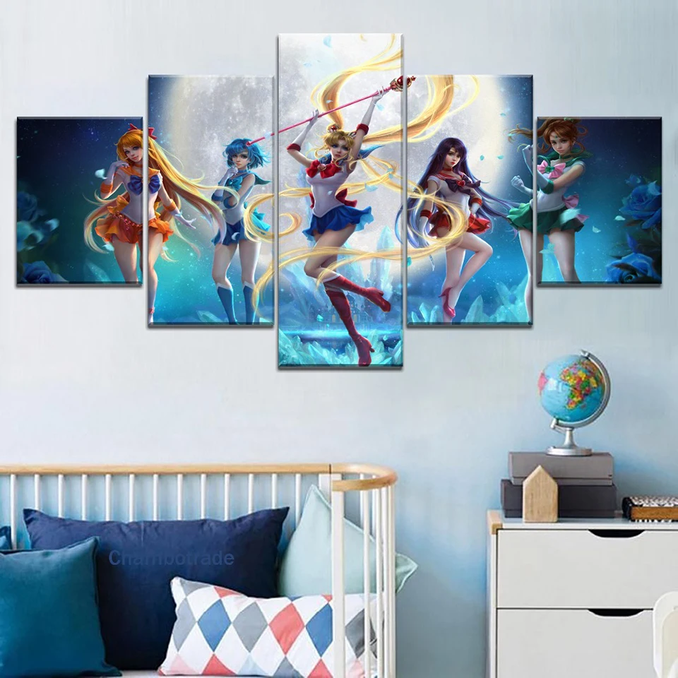 5-Panel-HD-Print-Painting-Sailor-Moon-Anime-Girl-Cuadros-Landscape-Canvas-Wall-Art-Home-Decor