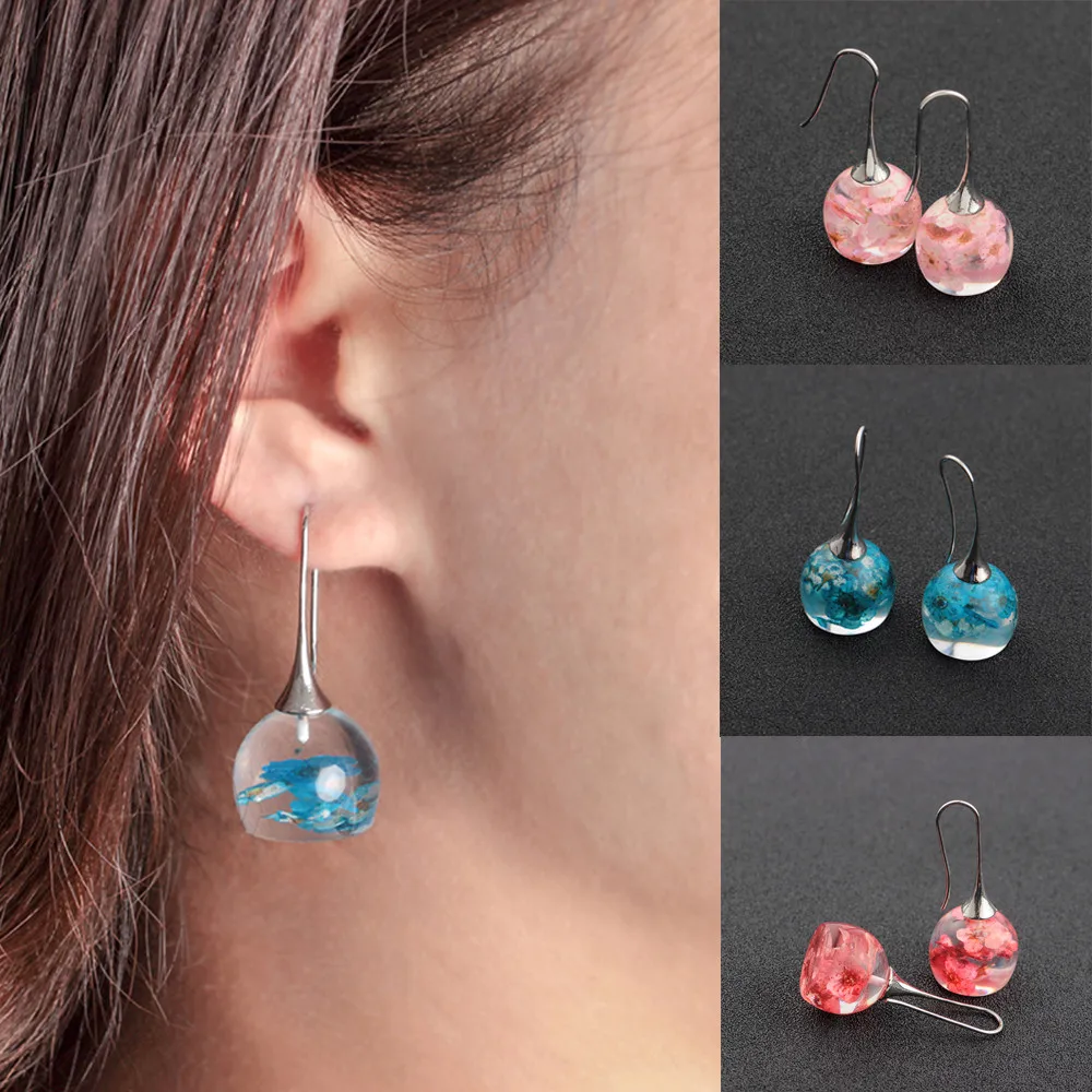 

Creative Plant Dry Flower Earring Woman Fashion Dried Flowers Earrings Glass Ball Pressed Flower Dangle Earing Jewelry brincos