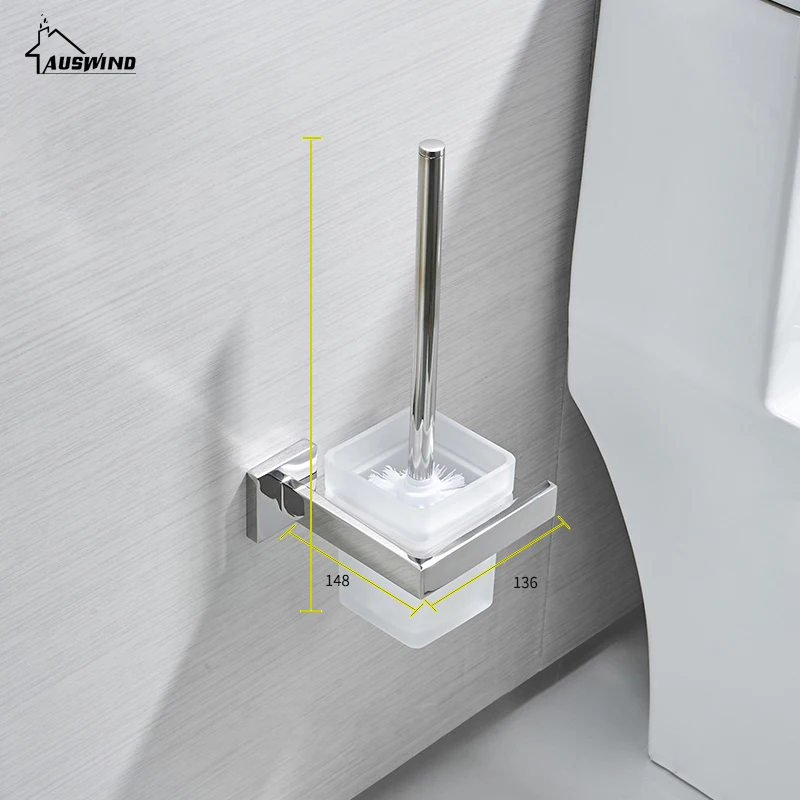 

AUSWIND Contemporary 304 stainless steel Toilet brush holder Square base silver polish Punch or free Punch bathroom accessories