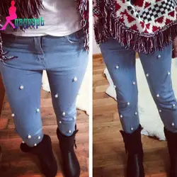 2019 новые джинсы женские модные эластичные узкие джинсовые брюки-карандаш женские с высокой талией с бисером обтягивающие джинсы