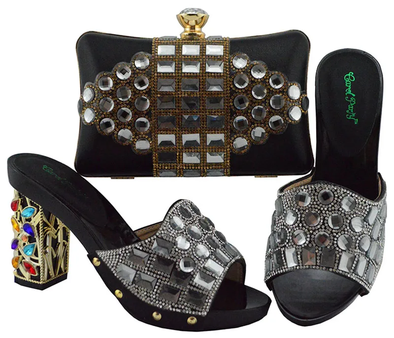 

New black italian shoes and bag matching set for african lady low heel sandal shoes and clucthes evening bag wine red SB8272-1