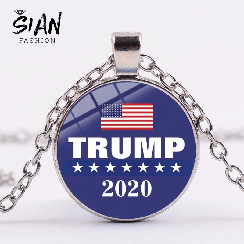 

SIAN Trump 2020 Necklace Donald Trump for President 2020 Keep America Great Fashion Print Glass Cabochon Pendant Necklace Choker
