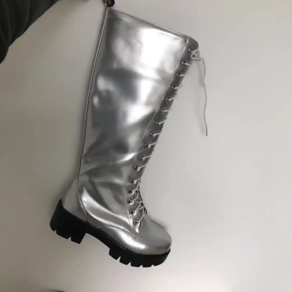 silver combat boots womens