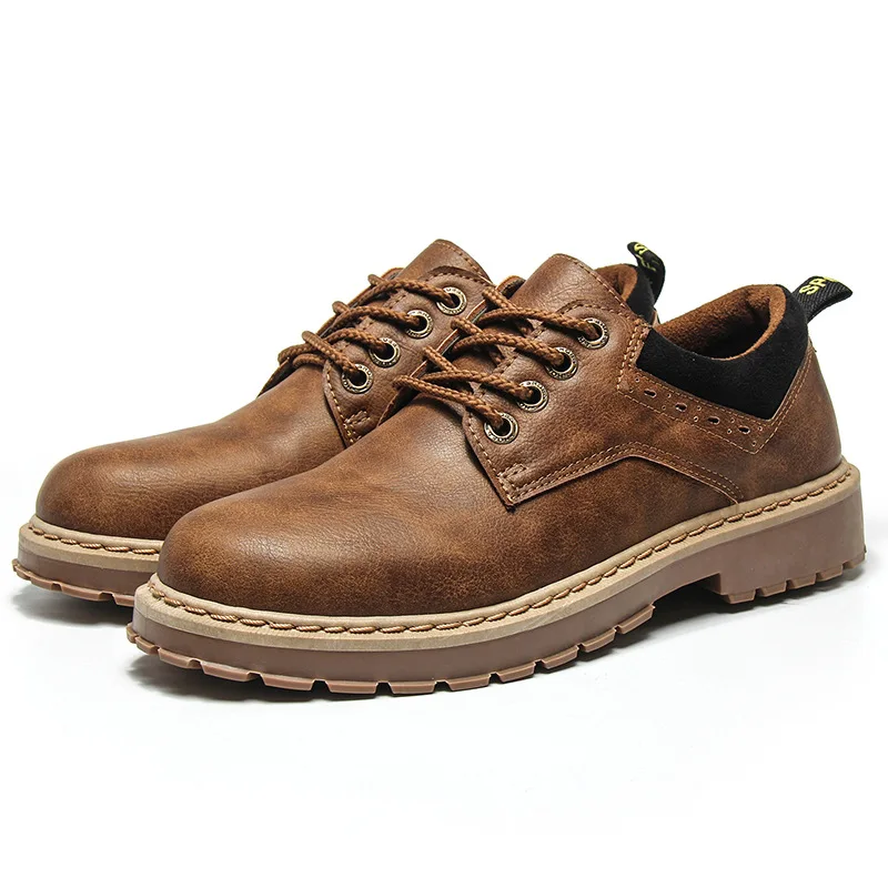 

Men walking Shoes Yellow Sneakers Leather New Breathable Leisure Retro style Leather Shoes Hard-Wearing casual shoes
