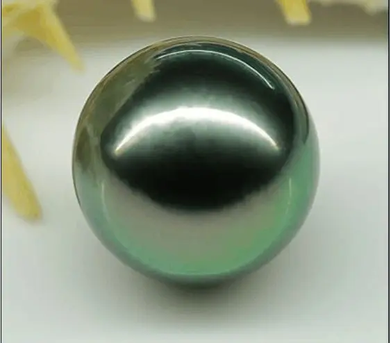 

Hot sell ->@@ LUXURIES 13MM TAHITIAN GENUINE PERFECT ROUND BLACK GREEN LOOSE PEARL UNDRILLED -Top quality free shipping