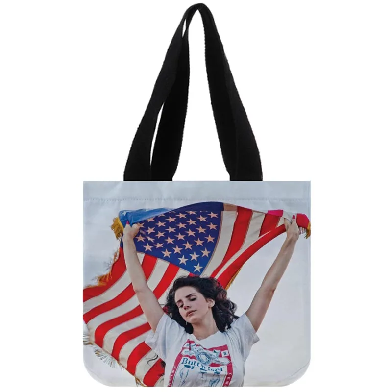

Custom lana del rey Reusable Handbag Women Shoulder Cloth Pouch Foldable Large Linen Bag Shopping Bags Painting Travel