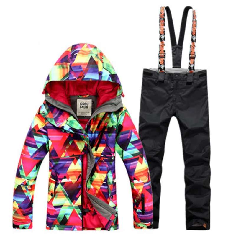 

GSOU SNOW Women's Ski Suit Winter Long Warm Waterproof Windproof Breathable Ultra Light Ski Jacket Ski Pants For Women Size XS-L