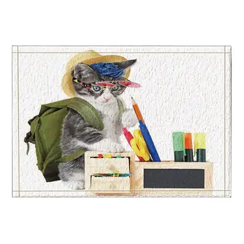

Cat with Bag see the Wooden Pencil Box Bath Rugs Non-Slip Doormat Floor Entryways Fashion Style Ins Mat Kids Bath Mat
