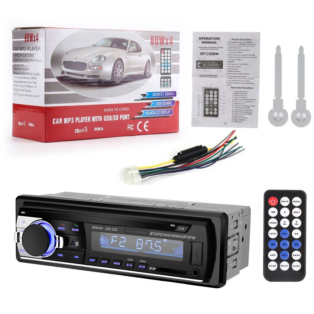 JSD 520 Авто Аудио Стерео Авторадио 12 в 1 Din автомобильное радио Bluetooth V2.0 In dash FM Aux вход