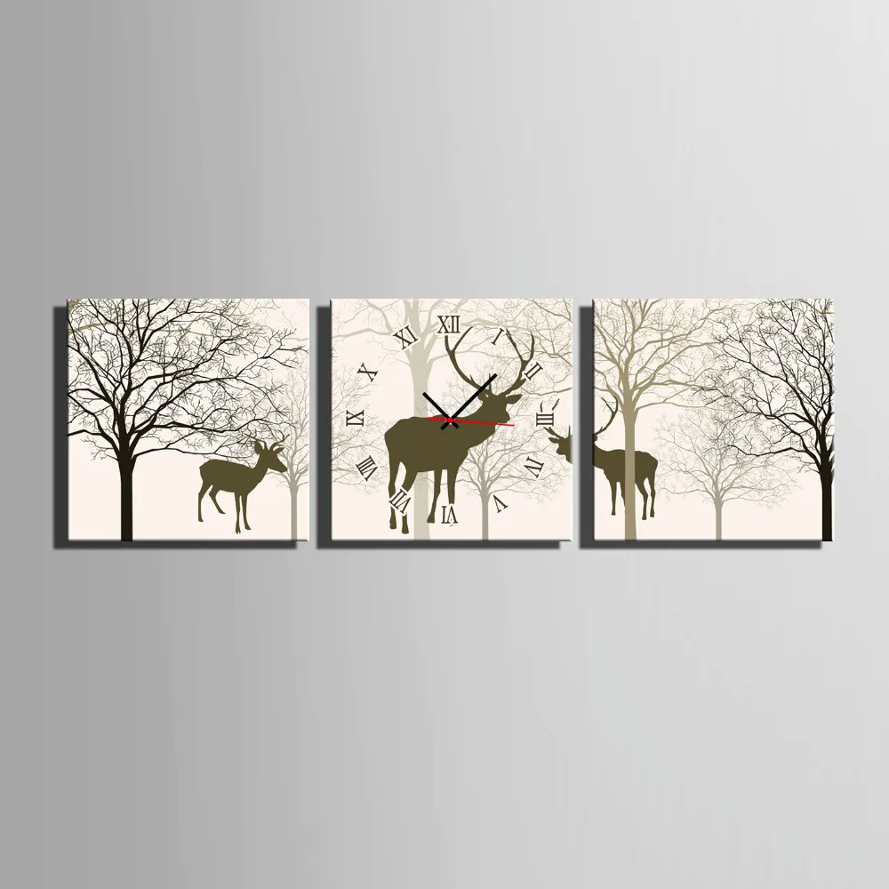 

Free Shipping E-HOME The Deer In The Forest Clock in Canvas 3pcs wall clock 17121116