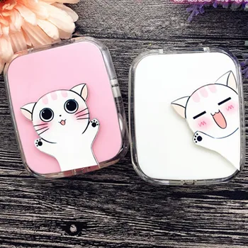 

LIUSVENTINA Portable DIY Acrylic Cute Waving Cats Contact Lens Case with Mirror for Color Lenses Gift for Girls and Women