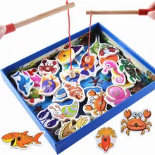 Детские развивающие игрушки 32 шт., деревянные магнитные рыболовные игрушки, набор, обучающая рыболовная игрушка для детей, подарок на день рождения/Рождество