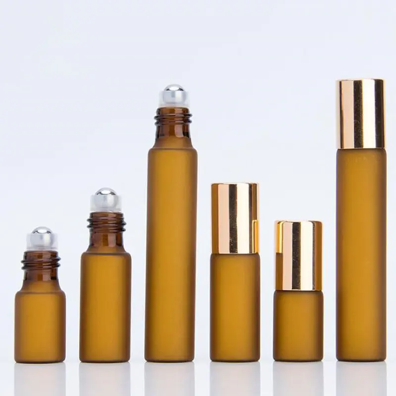 Download 3/5/10ml Amber frosted Glass Essential Oil Bottles Roll On Jar with Stainless Steel Roller Ball ...