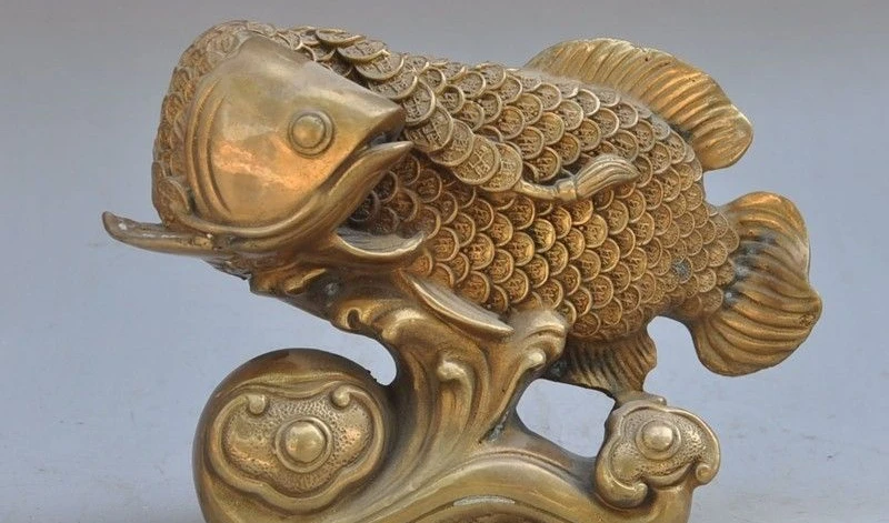 

Japanese bronze copper goldfish fish wealth money lucky Auspicious art statue