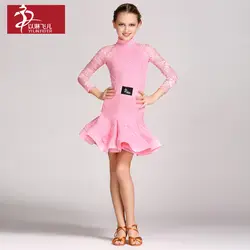 Детская Латинская танцевальная юбка для девочек кружевное платье для танцев Дети национальный стандарт танцевальные платья Детские