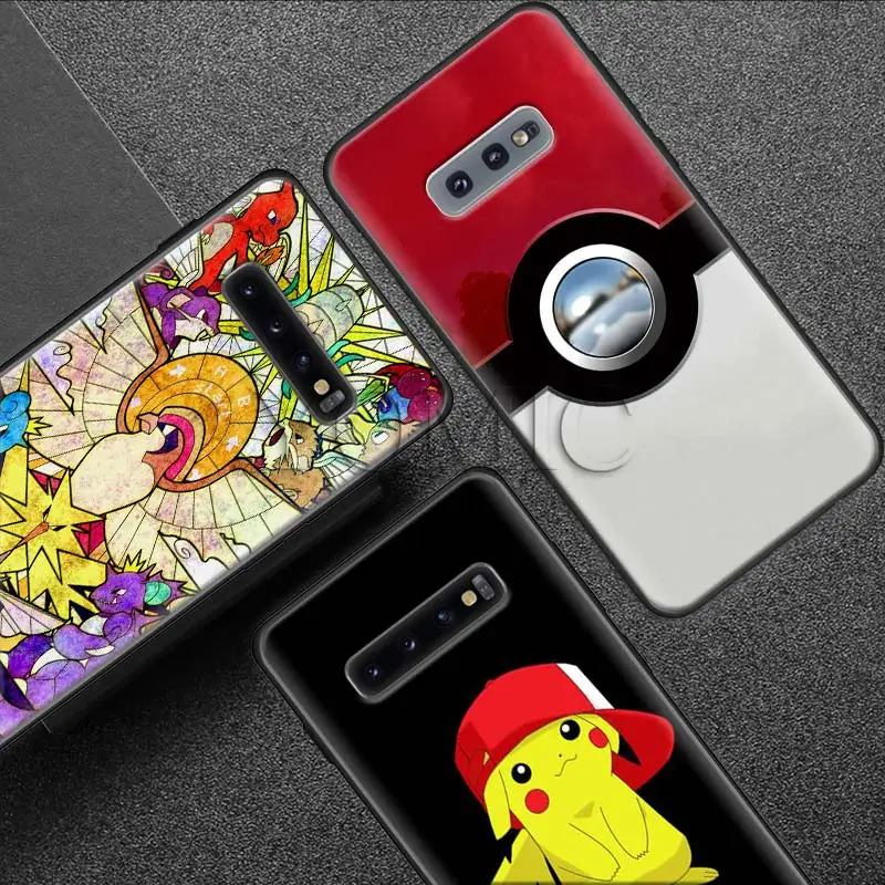 Силиконовый чехол Pokemons ball Pika для samsung Galaxy S10e S9 S8 S10 Plus S7 Note 9 8 A50 A70, черный мягкий чехол