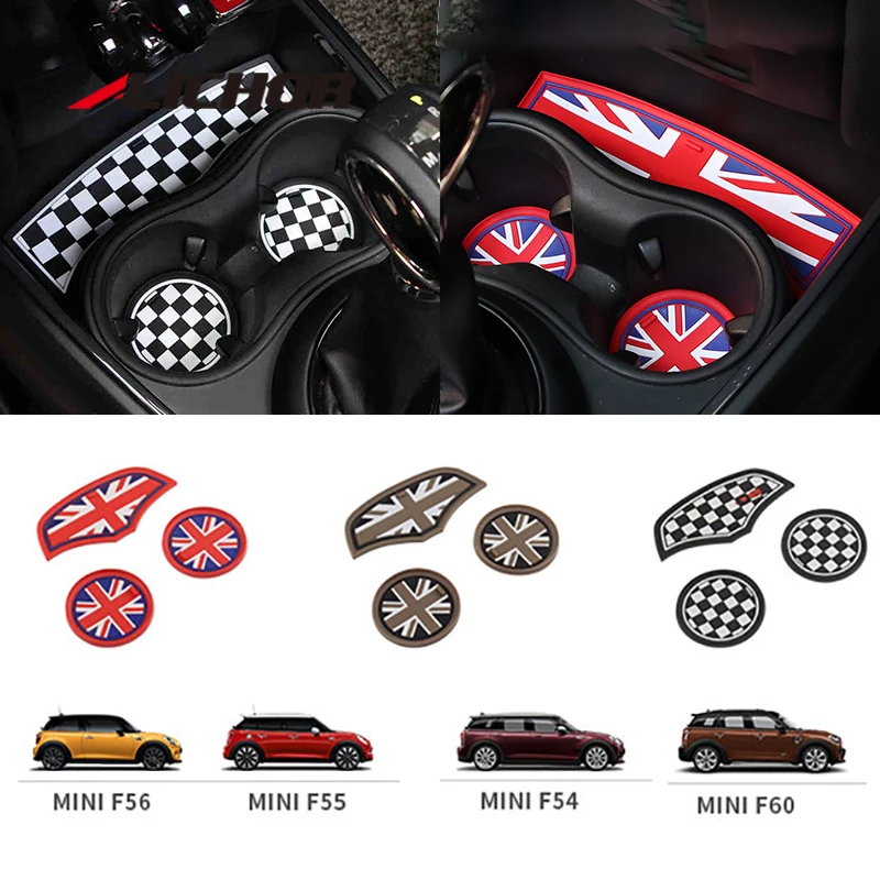 

3PCS Union Jack Car Cup Coffee Cushion Storage Auto Non-slip Mat Pad For Mini Cooper Clubman F55 F56 F60 F54 F57 Accessories
