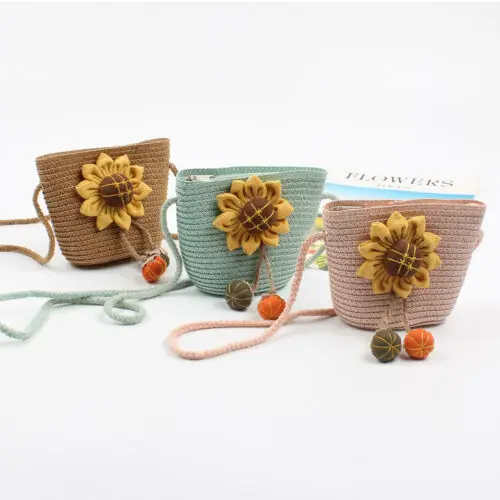 Kids/Girls Toddler Princess Handbag Sling Shoulder Bag Straw Crossbody Purse Baby Girl Flower HandbagsCross Body Messenger Bags