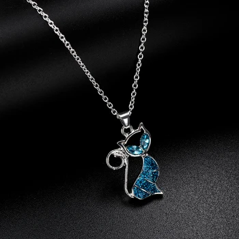 1pc Cute Cat Pendant Blue Opal Necklace Fashion Women's Animal Jewelry Trendy Jewelry Gift for Women