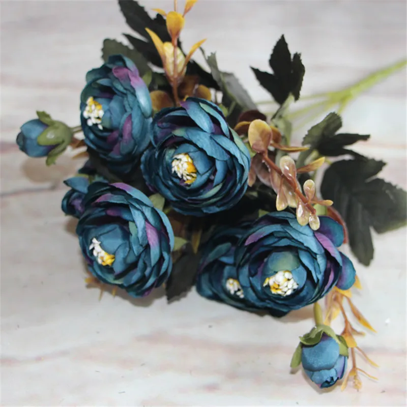 Горячая Реалистичная 6 веток синяя осень Искусственный Пион цветок Аранжировка - Фото №1