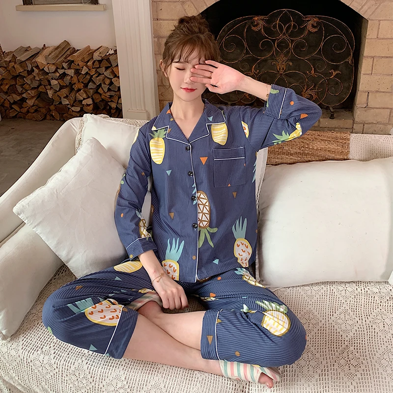 WAVMIT, Женская Удобная Шелковая пижама со снегом, набор для девочек, с принтом, с длинным рукавом, комплект для сна, женская ночная рубашка, наборы, длинные штаны - Цвет: C HS 1201women