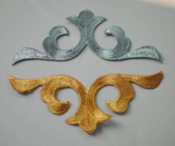 Buy 19cm*7cm Gold and silver Iron on clothing applique