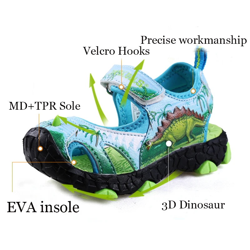 Dinoskulls/летние сандалии; модная детская обувь с 3D динозавром для маленьких мальчиков; детская пляжная обувь с вырезами; обувь для мальчиков