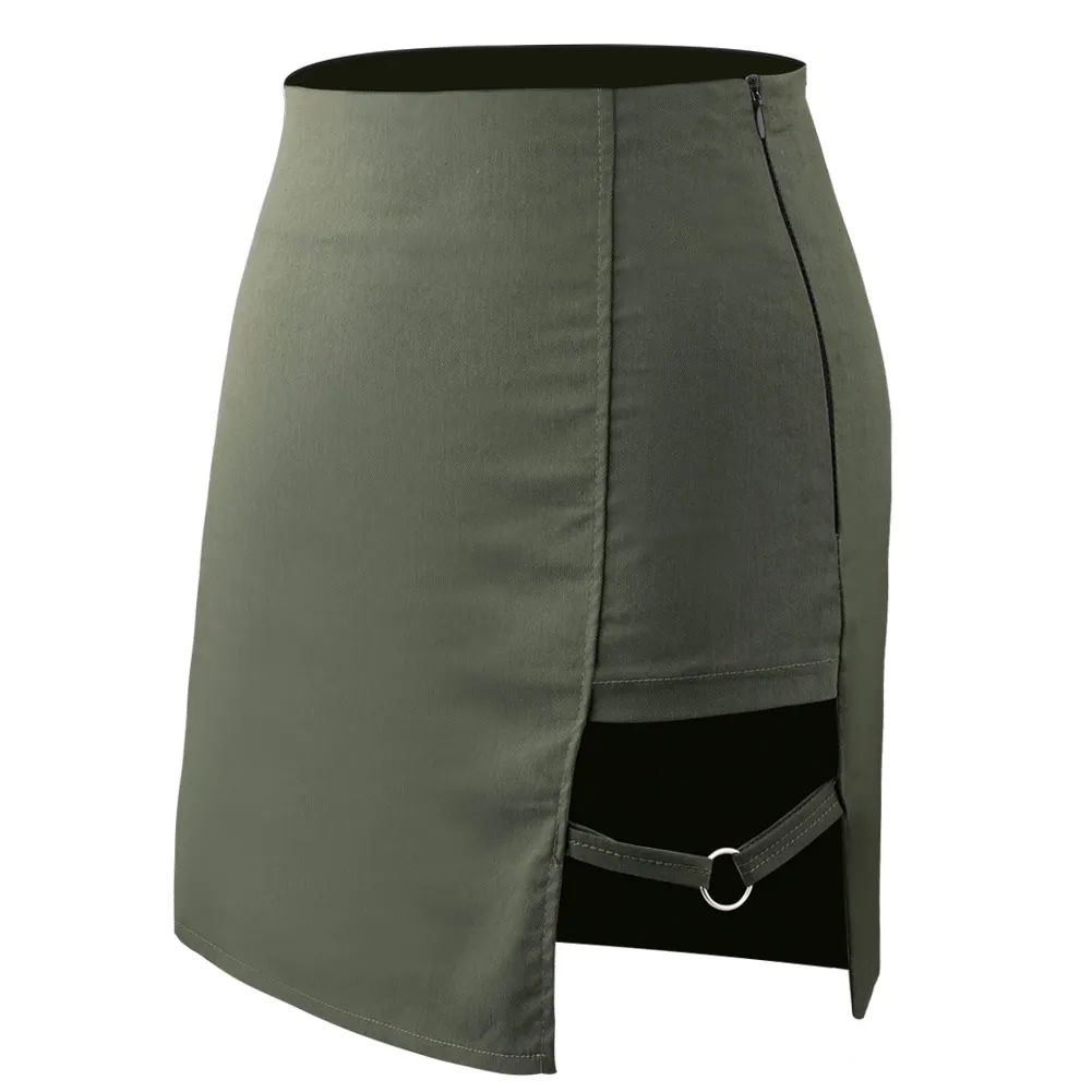 

2019 Summer Women Skirt Leather Hip Ring Skirt Women Irregular High Waist Short Skirt with Zipper