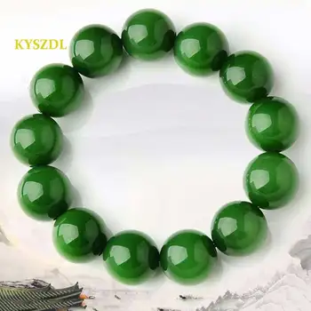 

KYSZDL Natural green stone bead bracelet 16mm-20mm domineering men bracelet jewelry gift
