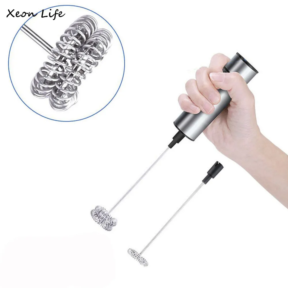 

ISHOWTIENDA New 1PC Milk Frother Handheld Double Spring Whisk Head Powerful Electric Spring Blender Mixer Additional Coffee
