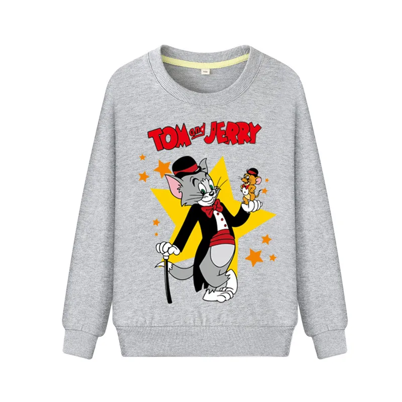 Детский пуловер с длинными рукавами; толстовки; детские весенние повседневные толстовки с капюшоном для улицы; толстовки с капюшоном с объемным принтом «Том и Джерри» для мальчиков; ZB054 - Цвет: Grey Sweatshirt
