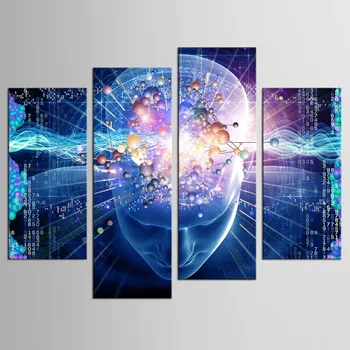 

4 Panel Canvas painting new Wall Art Blue Brain Illustration Blue Painting Print On Canvas Abstract For Home Decoration