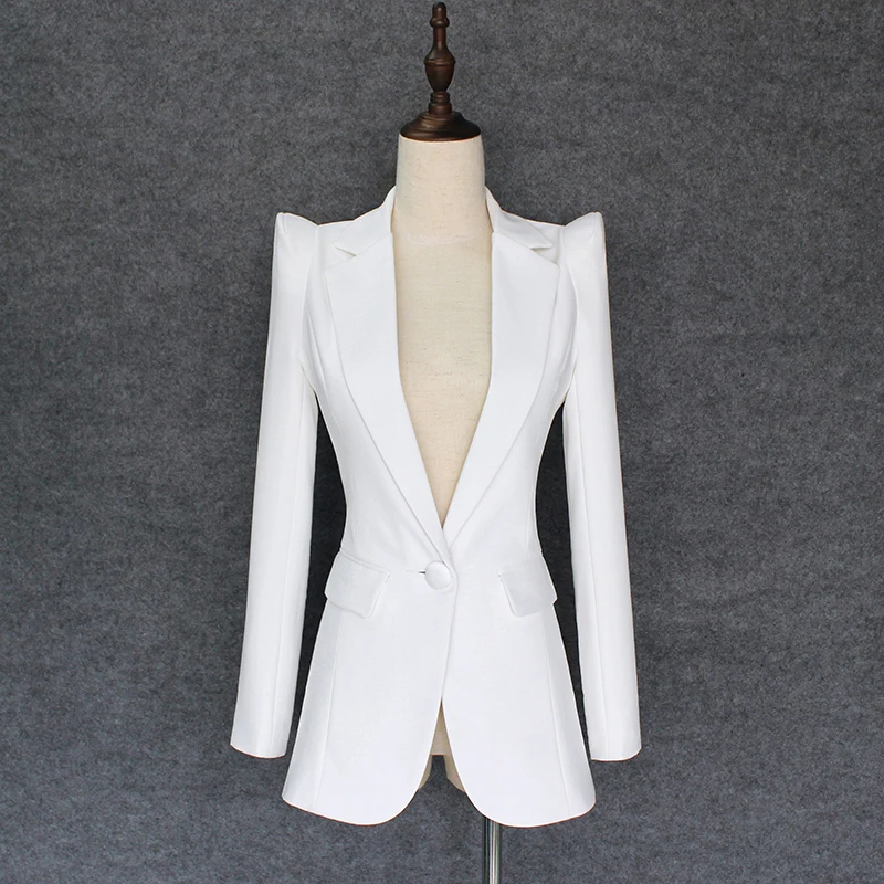 

EXCELLENT QUALITY 2018 Stylish Classic Designer Blazer for Women Single Button Shrug Shoulders Slim Fitting Blazer Outer Jacket