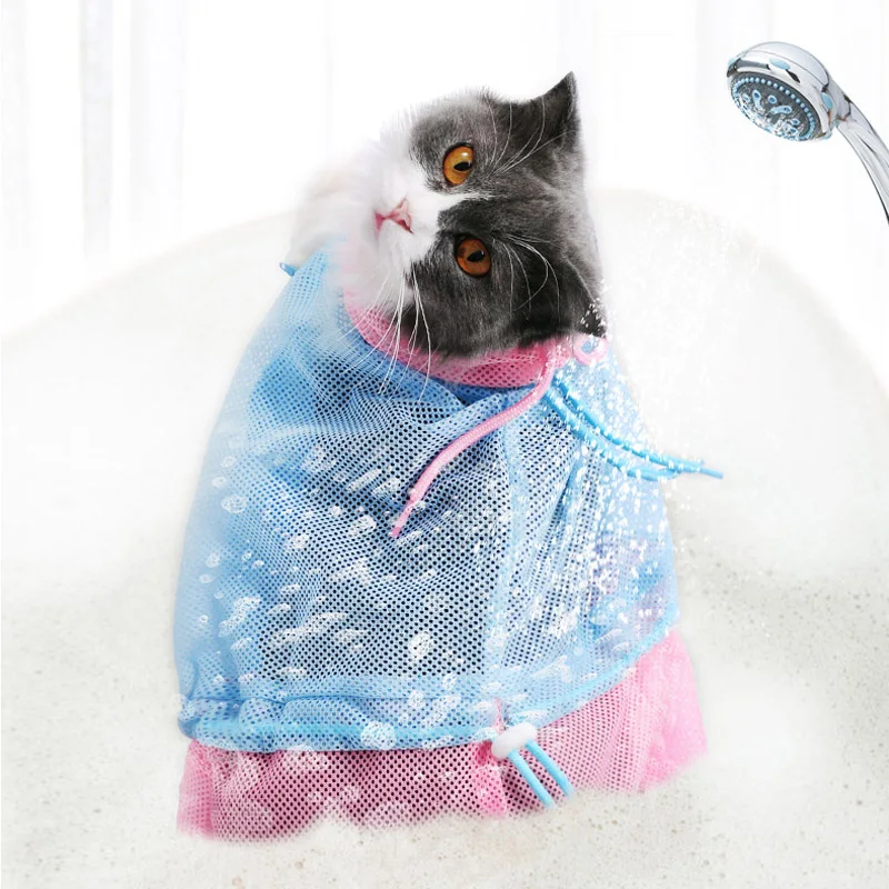 Cats Grooming Bath Bag Adjustable Mesh Washing Bags Anti Scratch Bite