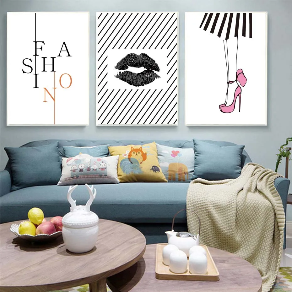 Various Patterns Posters And  Fashion Lip Shoes Picture Prints Canvas Painting Nordic For Living Room Home Decoration No Frame (2)